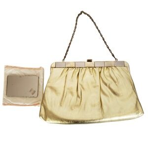 Vintage Gold Metallic Lewisette Evening Bag‎ Clutch with Mirror